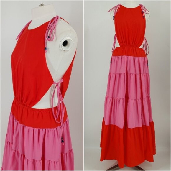 Staud Color Block Tiered Maxi Dress - Picture 1 of 10